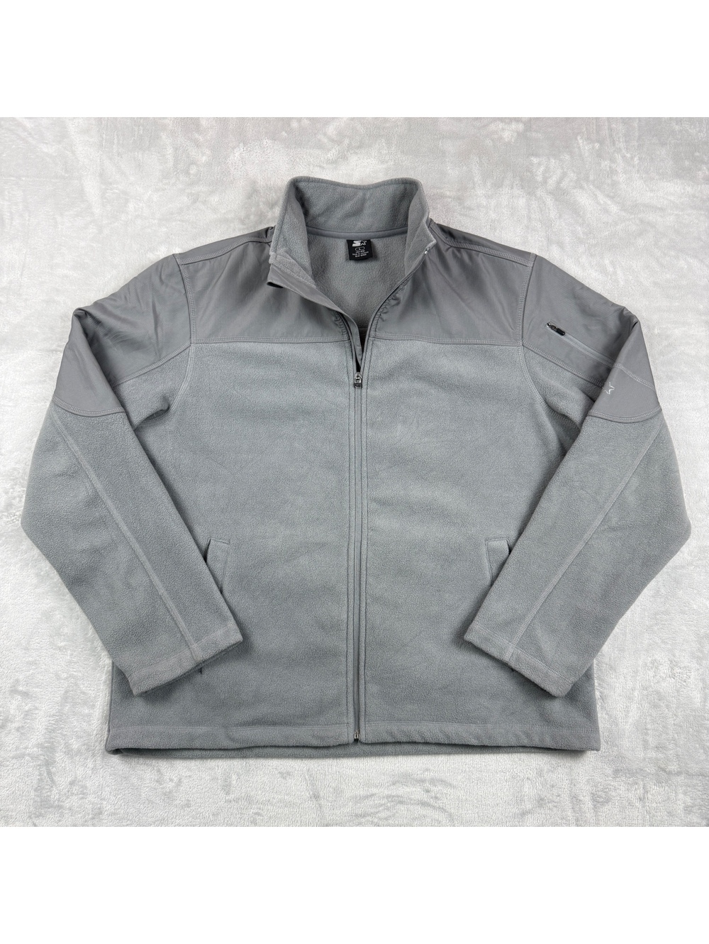 Starter Gray Full Zip Fleece Jacket Men L Nylon Shoulder Panels Outdoor Vintage
